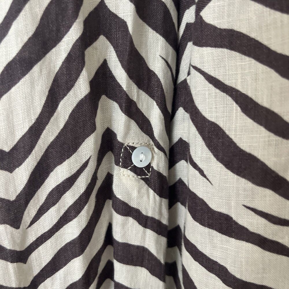 Tahari 100% Linen Button Up Shirt 2X Zebra Stripe Brown Coastal European Flax - Picture 4 of 6